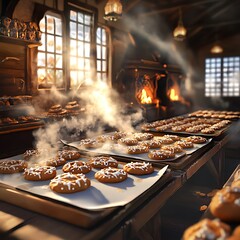 Cozy Bakery Filled with Gingerbread Trays and Warm Atmosphere