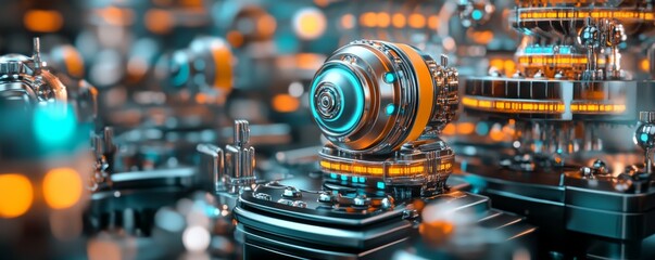 Fototapeta premium Science Fiction Background with Multicolored, Futuristic Technology Hardware. .