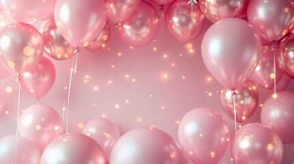 A flurry of shimmering pink and rose balloons, creating a celebratory atmosphere.