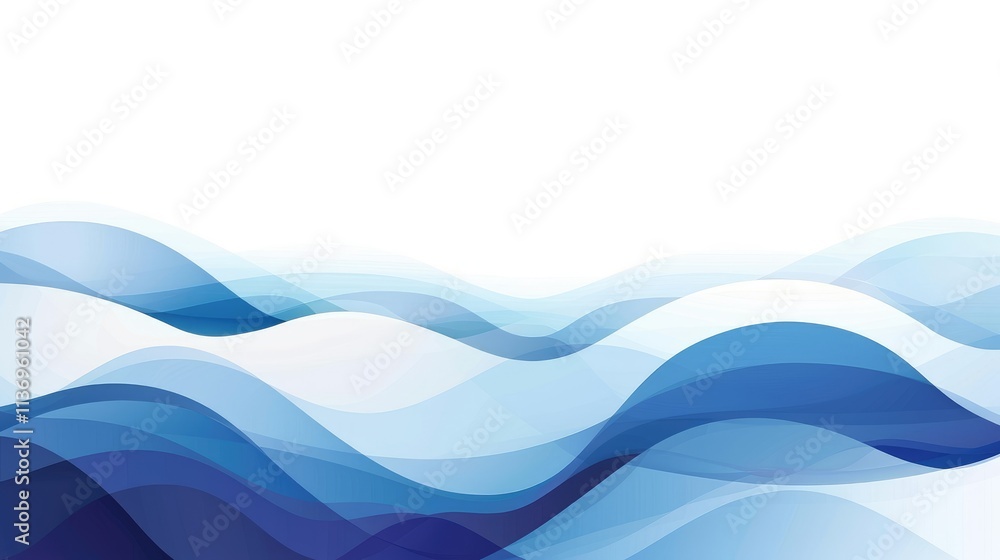 Poster abstract waves in blue tones, creating a fluid and calming visual effect.