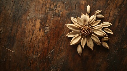 Obraz premium Dried flower arrangement on rustic wooden surface.