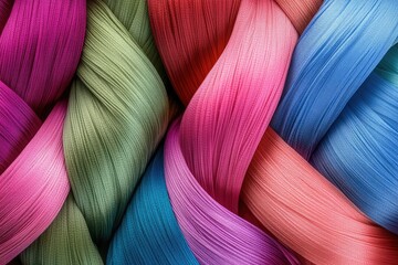 Intricate woven fabric with vibrant, multicolored strands creating a visually stunning textile.