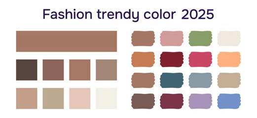 Trendy color palette 2025. Fashionable shades, palette.