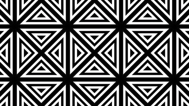 Hypnotic rhythmic movement of geometric black and white shapes. Loop 4k simple geometric flat background