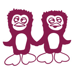 Two Penguins Team 2 Friends Confused Hands Holding Design Lover Art Vector Illustration Card T-Shirt Poster Sticker Graphic Print Decorative Drawing Isolated Logo Decoration Symbol Creative Cool Style