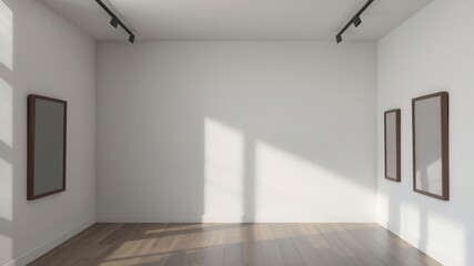A set of various hanging gallery frames mockups in white and black frames against a wall background, shadow, interior, mockups