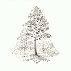 Fototapeta premium Illustration minimaliste d’arbres stylisés en croquis artistique