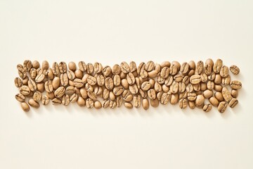 Obraz premium A line of roasted light brown coffee beans arranged on a beige background.