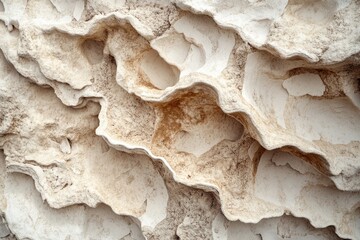 Abstract textured background of eroded, wave-like beige and white rock formations.