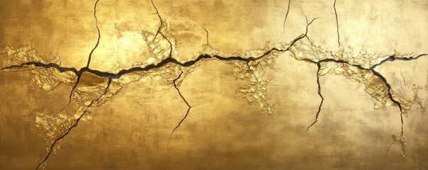Fototapeta premium Textured gold leaf with irregular surface cracks, aged patina, evoking antique luxury and timeless wealth