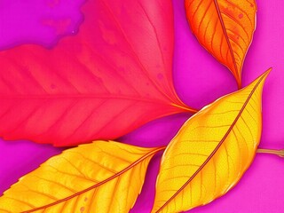 Obraz premium Pattern of dry orange metallic leaves on violet background, texture, vibrant