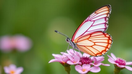 Fototapeta premium Pink butterfly with delicate wings resting on a pure white background, peaceful, butterfly