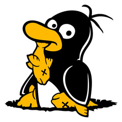 Penguin Eats Fish Caught Ground Hole Hunger Cool Design Lover Art Vector Illustration Card T-Shirt Poster Sticker Graphic Print Decorative Drawing Isolated Logo Decoration Symbol Creative Cool Style