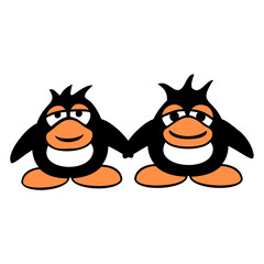 Penguins Team 2 Friends Tired Couple Hands Holding Design Lover Art Vector Illustration Card T-Shirt Poster Sticker Graphic Print Decorative Drawing Isolated Logo Decoration Symbol Creative Cool Style