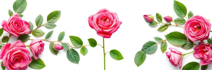 Rose flower with leaves creating a delicate and elegant frame for your design projects, bloom, delicate, botanical