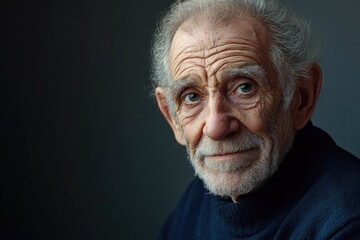 Obraz premium Close-up portrait of a pensive elderly man with a gray beard and wrinkles, conveying wisdom and age.