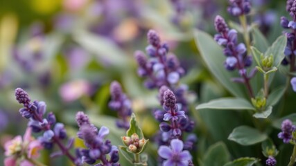 Vibrant purple flower petals and leaves in a close-up shot, showcasing the beauty of nature, background, nature, summer