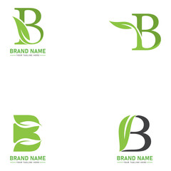  B letter with Leaf Logo Vector Illustration