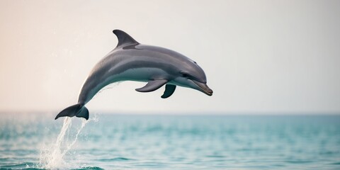 Playful dolphin leaping out of the ocean