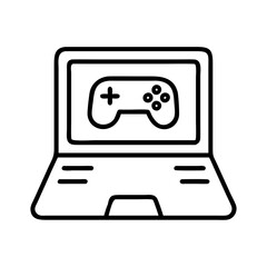 gaming laptop icon, video games day line art, video games icon - simple black line art icon of gaming laptop, for video games day celebrations. games day vector art.