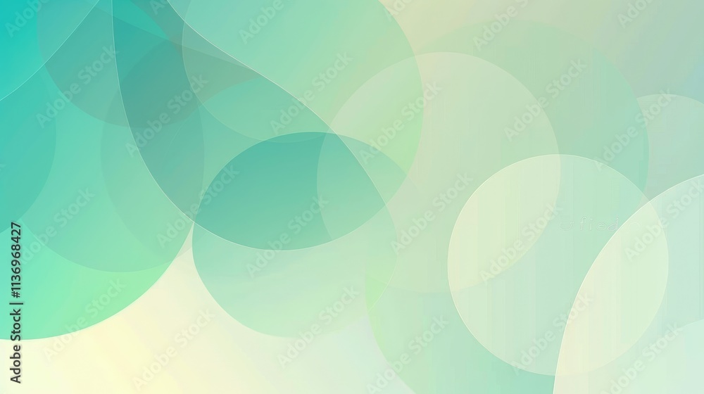 Poster soft abstract background with overlapping circles in shades of blue and green.