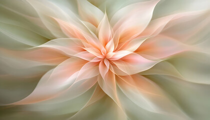 Fototapeta premium Abstract floral artwork; delicate peach and green tones, soft flowing petals, serene and elegant design ideal for backgrounds, websites, or print.