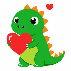 Adorable Dinosaur Holding a Red Heart - Valentine’s Day Cute Cartoon Illustration