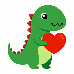 Adorable Dinosaur Holding a Red Heart - Valentine’s Day Cute Cartoon Illustration