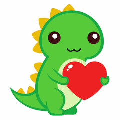 Adorable Dinosaur Holding a Red Heart - Valentine’s Day Cute Cartoon Illustration