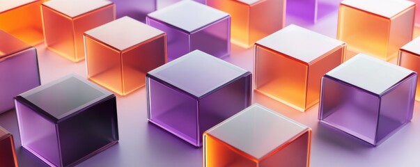 Violet and Orange, Translucent Blocks Perfectly Arranged to create a Innovative Tech Background. .