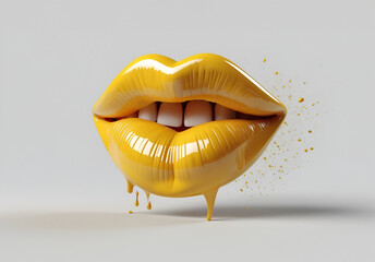 3d Realistic yellow Female Lips. Love, Sexy, Beauty Concept. Fashion, Makeup, Romance.