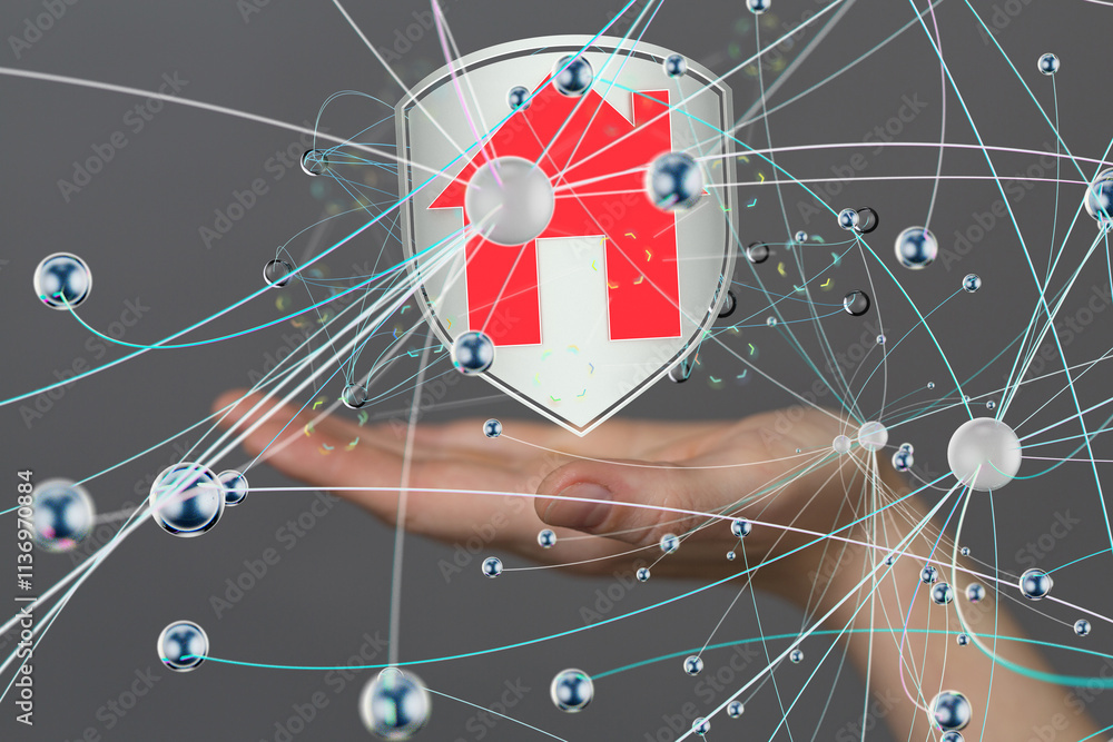 Poster home data. Digital cyberspace with particles and Digital data network connections concept.