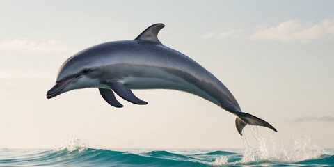 Fototapeta premium Graceful dolphin leaping out of ocean waves