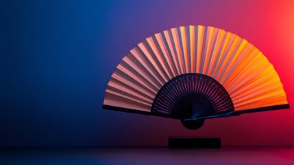Elegant Handheld Fan Displayed Against Vibrant Background
