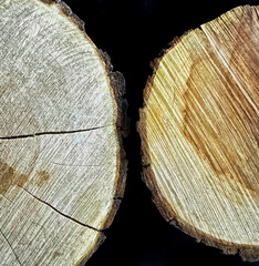 Wooden Slice on Black Background