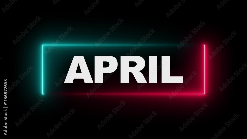 Poster abstract april text icon animation. neon shine month name march text sign icon animation on isolated