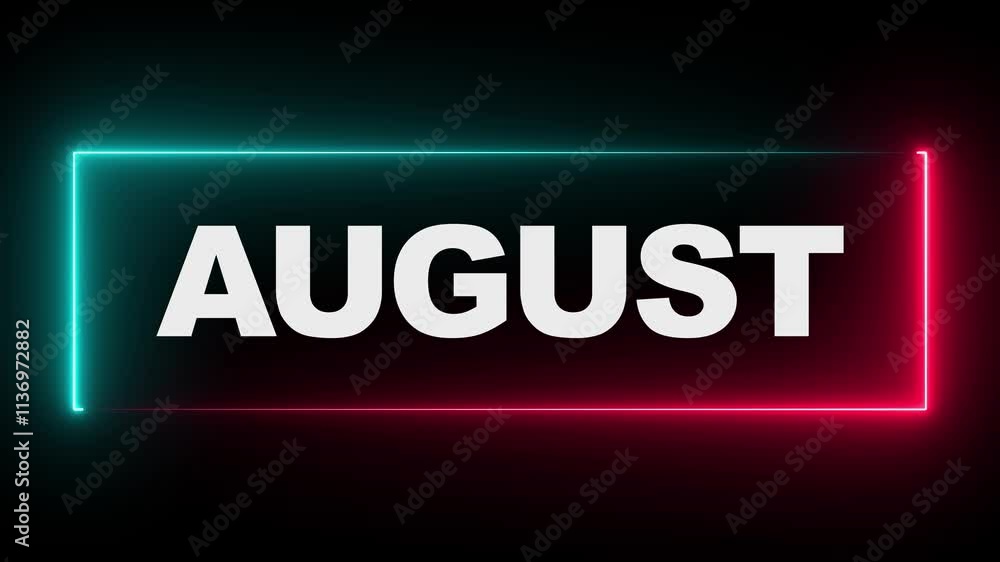 Poster abstract august icon animation. neon shine month name august text sign icon animation on isolated on