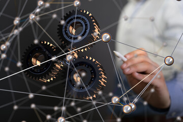 network holding in hand 3d connection data