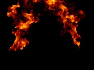 Abstract fire flames on a black background, vibrant, dynamic, contrast