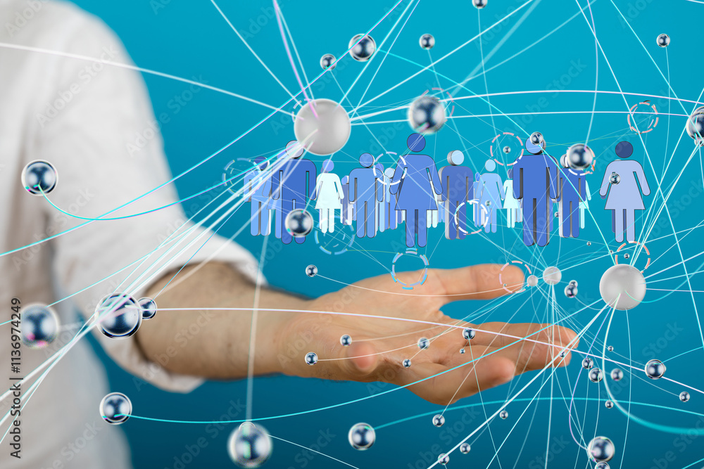 Poster Global network. Blockchain. 3D illustration. Neural networks and artificial intelligence. Abstract  3d