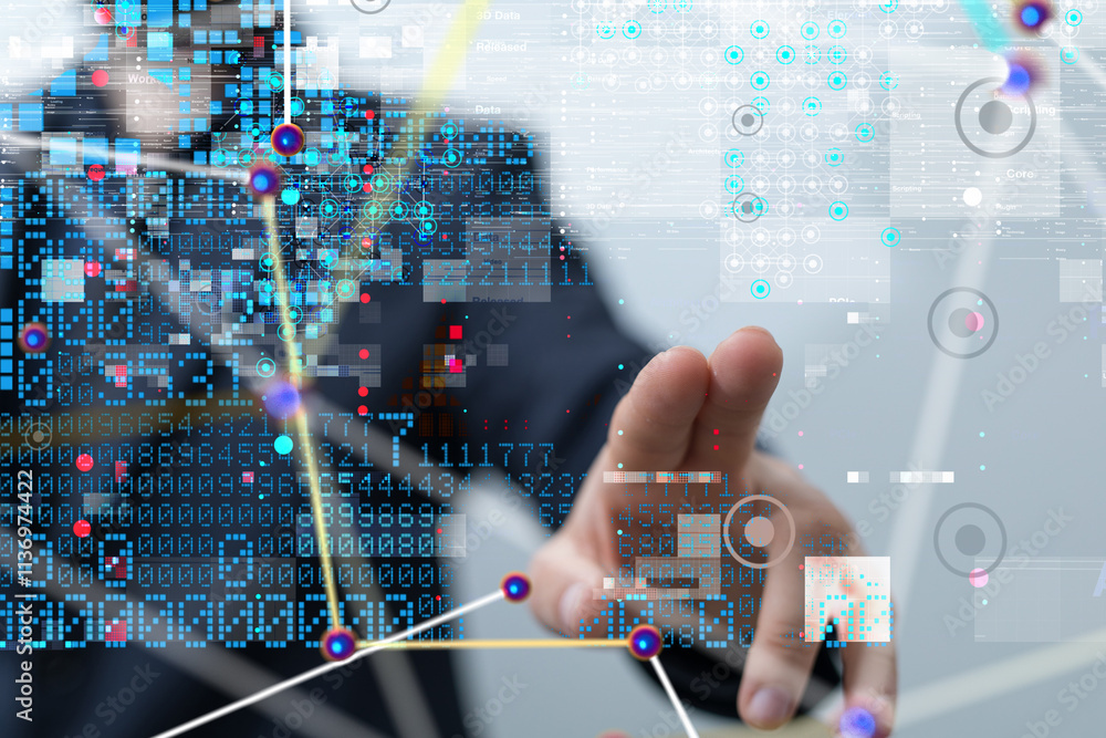Aufkleber Neural network 3D illustration. Big data and cybersecurity