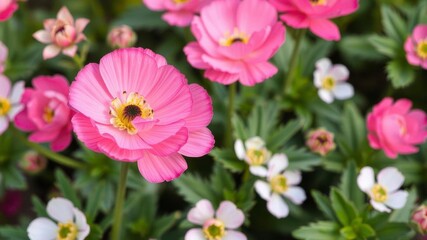Obraz premium Beautiful close-up shot of pink and white ranunculus flowers in full bloom, spring, vibrant, beauty