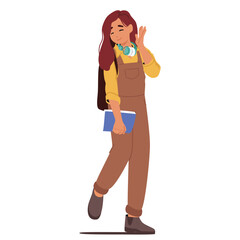 Attractive charming teenage college girl student cartoon character going to study isolated on white