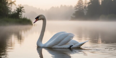 Elegant swan gliding across a serene lake