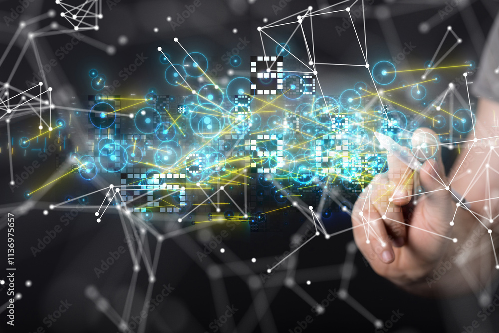 Aufkleber neural network 3d illustration. big data and cybersecurity
