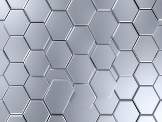 Fototapeta premium Hexagonal abstract metal background with light reflections, shapes, pattern, hexagonal
