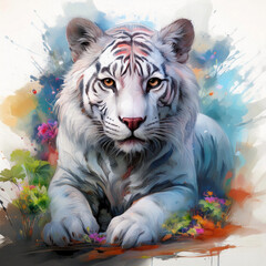 Majestoso Tigre Branco. Explore a majestade e a beleza incompar&aacute;vel deste Tigre Branco em uma imagem realista e deslumbrante..