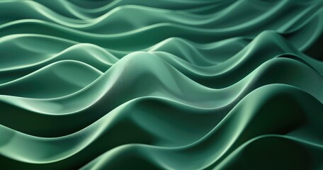 Fototapeta premium A close-up of flowing, textured fabric in shades of green, creating a serene visual effect.
