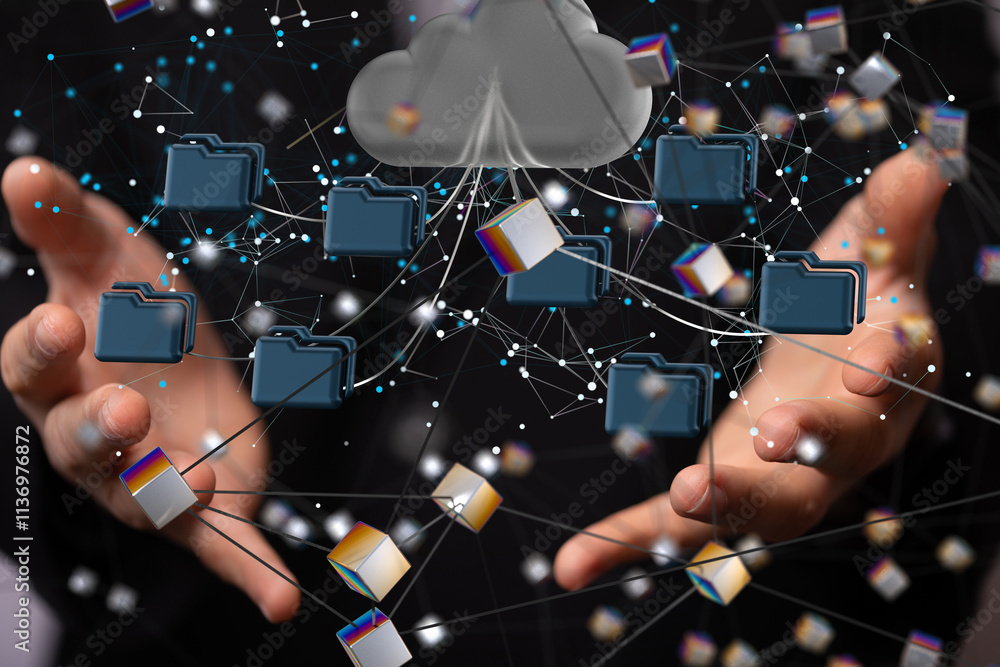 Poster data Internet infrastructure concept. Abstract technology background. 3D rendering.