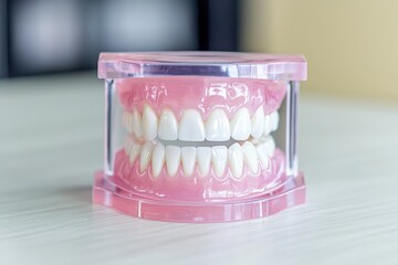 Dental health preventive concept. Dental education model demonstration dental clinic medical equipment indoor setting close-up view oral health concept